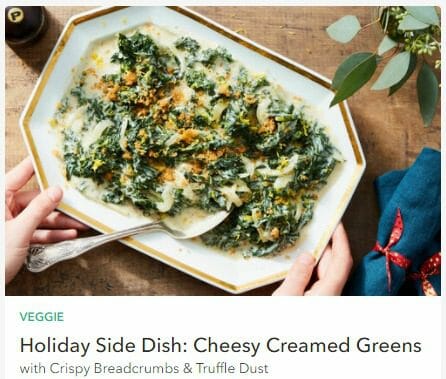 cheesey creamed greens holiday side dish marley spoon- holiday meal kits-mealfinds