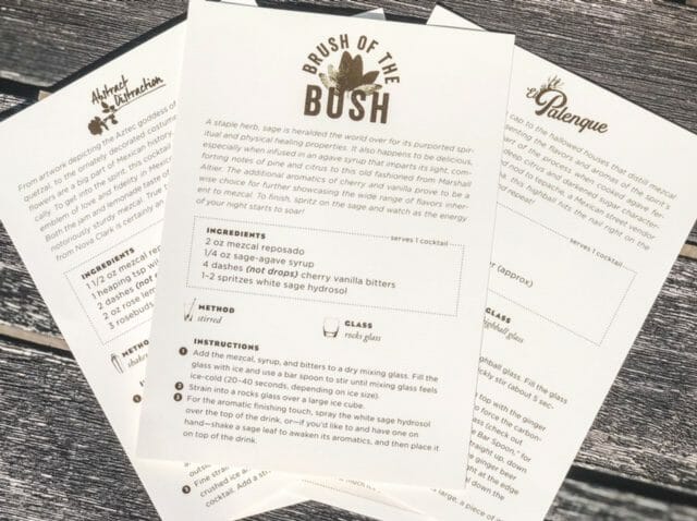 cocktail kit recipe cards on table-shaker and spoon cocktail kit review-mealfinds
