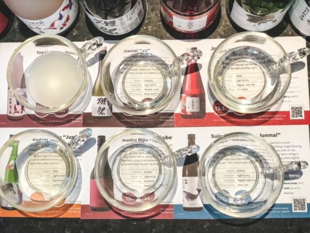 sake tasting glasses and info cards-typpsy sake reviews-mealfinds