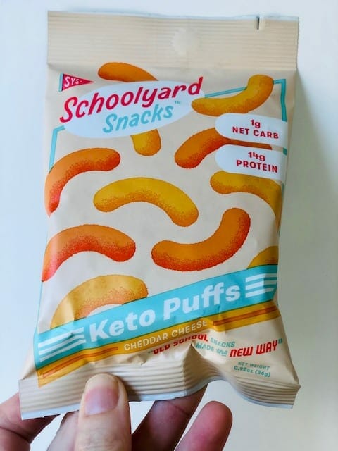 schoolyard-snacks-keto-cheddar-cheese-puffs bag- schoolyard snacks reviews-mealfinds