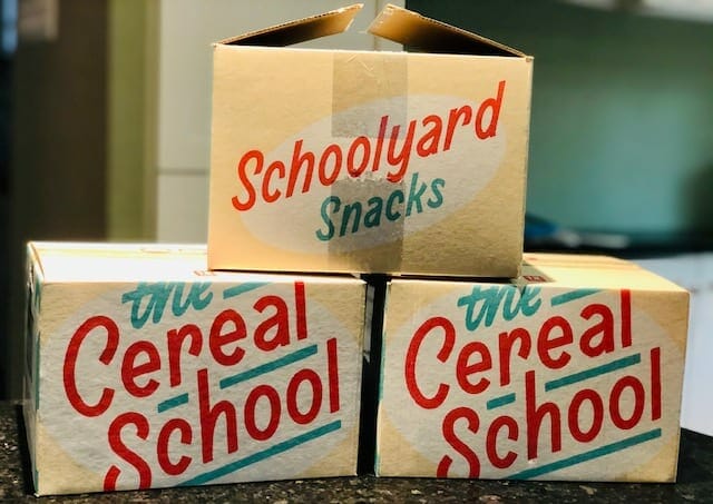 the-cereal-school-schoolyard-snack boxes stacked- schoolyard snacks reviews-mealfinds