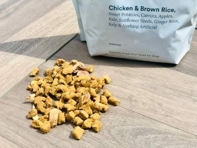 spot and tango chicken and brown rice kibble on floor-Spot and Tango Reviews-mealfinds