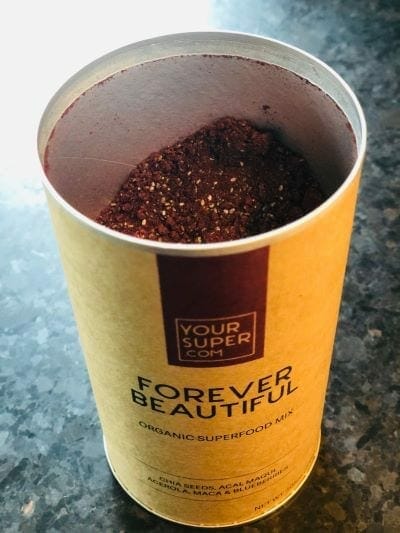your-super-review-your-beautiful-superfood-mix-powder open container-your super superfood reviews-mealfinds