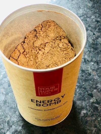 your super energy-bomb-superfood-powder in container-your super superfood reviews-mealfinds