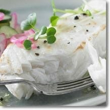 flaky white fish on plate