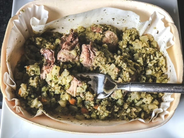 pork chili verde in bowl with fork-sunbasket reviews-mealfinds