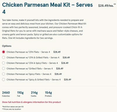 chick-fil-a-chicken-parm-meal-kit-4-servings - Chick-fil-A Meal Kits - MealFinds