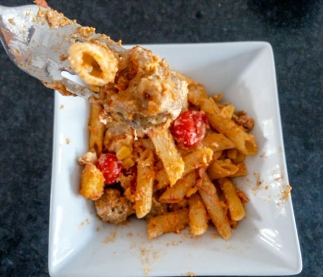 home-chef-easy-prep-penne-pasta-sausage cookedin bowl- Home Chef Meal Kits Review - MealFinds