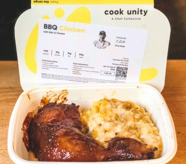 bbq chicken with mac and cheese prepared meal heated in package-CookUnity Prepared Meals Reviews- MealFinds