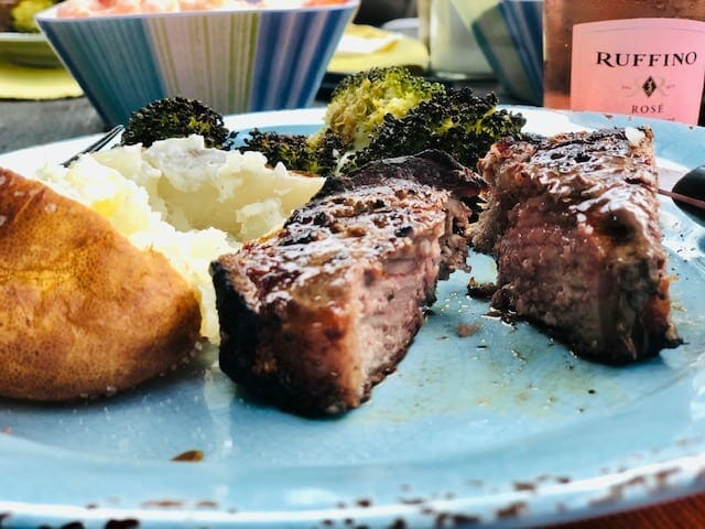 tru-local-ny-strip-steak on plate with potato and broccoli- truLOCAL Meat & Seafood Delivery Reviews - MealFinds
