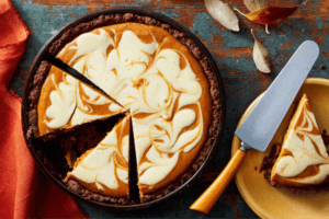 Marley-Spoon-ThanksgivingCream Cheese-Swirled -Pumpkin-Pie-with Chocolate-Shortbread-Crust