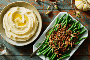 Marley-spoon-Cream Cheese Mashed Potatoes & Green Beans with Crispy Shallots & Lemon 1