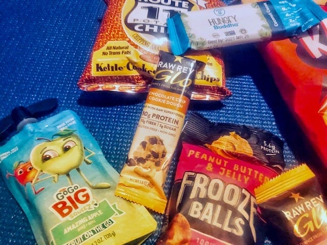 frooze balls and vegan snacks in pile- vegancuts snack box review-mealfinds