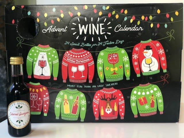 ugly sweater wine advent calendar with one wine out-wine advent calendar-mealfinds
