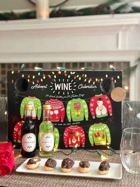 wine advent calendar with wine and dessert on table-wine advent calendar-mealfinds