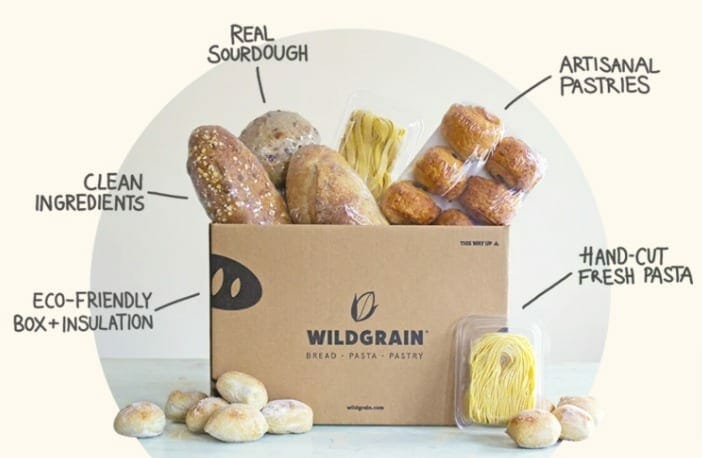 wildgrainbox with sourdough bread rolls pasta spilling out-Wildgrain Baking Kit Reviews - MealFinds