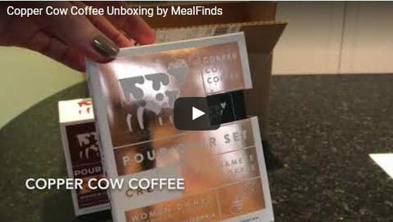 copper cow pour over coffee unboxing video- copper cow coffee - mealfinds