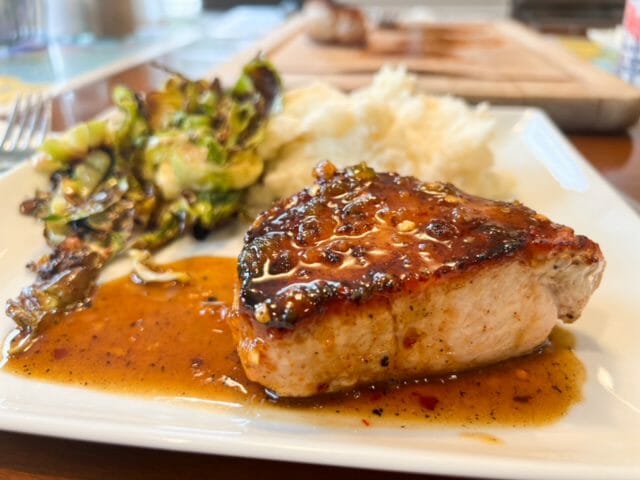 apricote glazed pork chop plated-home chef meals review-mealfinds