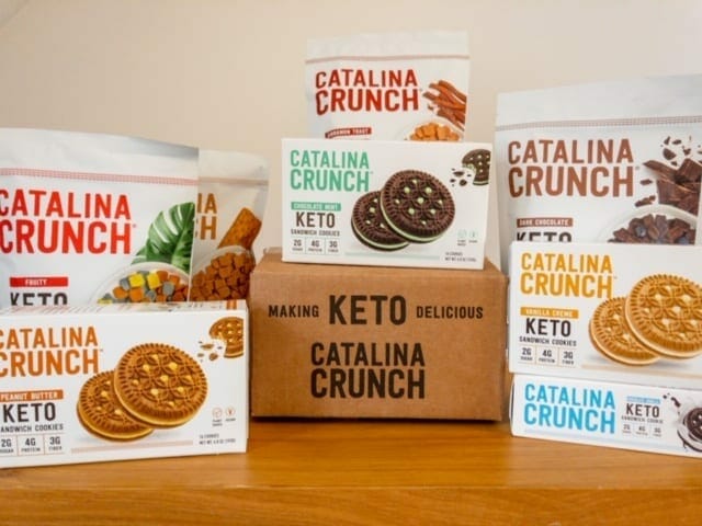 catalina crunch cereal and cookie boxes stacked-catalina crunch keto cereal reviews-mealfinds