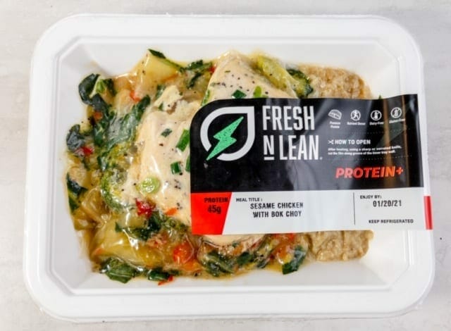 fresh-n-lean-sesame-chicken with bok choy in package- Fresh N Lean Prepared Meals Review - MealFinds