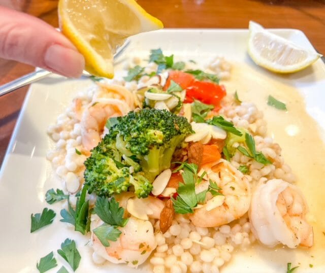 shrimp and broccoli siciliana with pearl couscous-gobble meal reviews-mealfinds