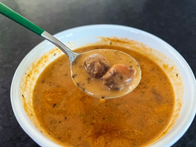 red pepper meatball soup-proper good soup reviews-mealfinds
