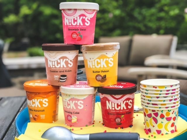 nicks ice cream 6 pack stacked on table-nicks ice cream reviews-mealfinds