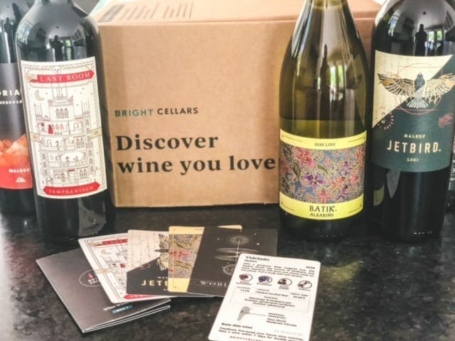 box with wine bottles and info cards-bright cellars review-mealfinds