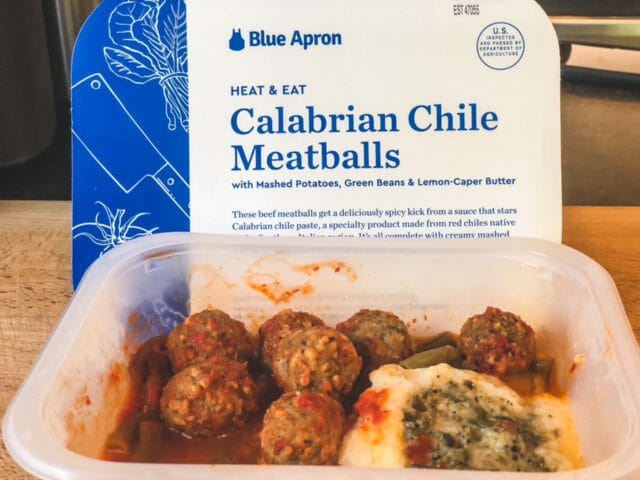 calabrian chile meatballs heat and eat meal cooked-blue apron review-mealfinds