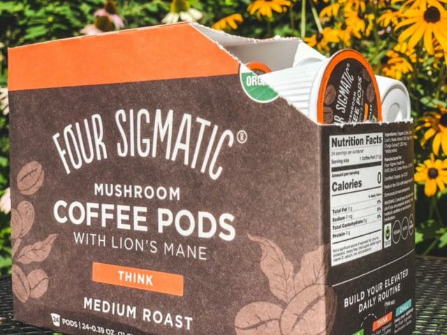 four sigmatic mushroom think coffee pods box open-four sigmatic mushroom coffee reviews-mealfinds