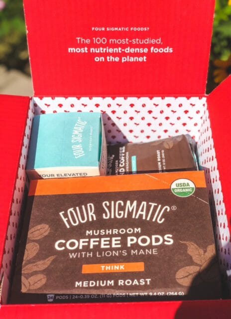 four sigmatic products in open box-four sigmatic mushroom coffee reviews-mealfinds