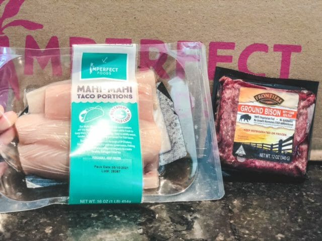 mahi mahi and ground bison in packages-imperfect foods review-mealfinds
