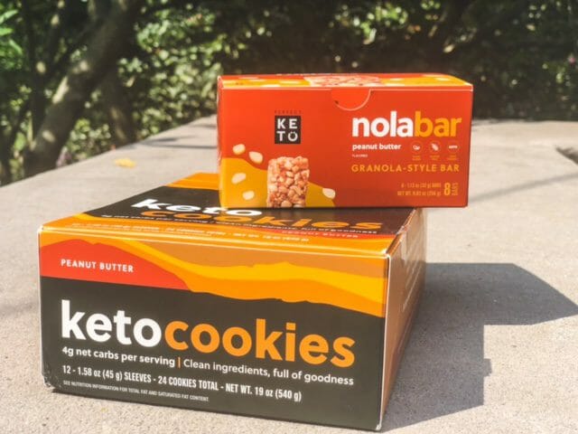 nola bar box on top of keto cookies box-perfect keto bars reviews-mealfinds