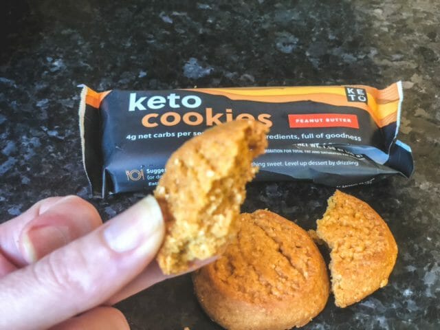 peanut butter keto cookies out of package-perfect keto bars reviews-mealfinds