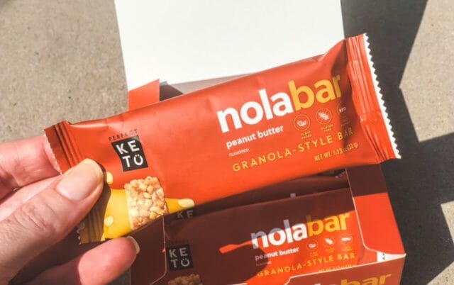 peanut butter nola bar box open with bars-perfect keto bars reviews-mealfinds