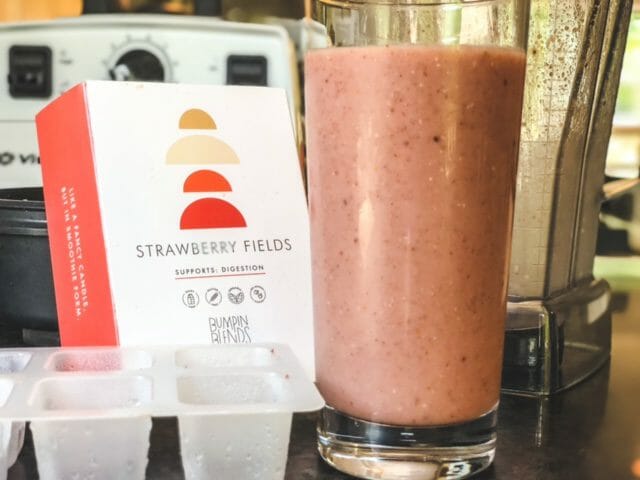 starwberry fields smoothie made with box and tray-bumpin blends smoothies reviews-mealfinds