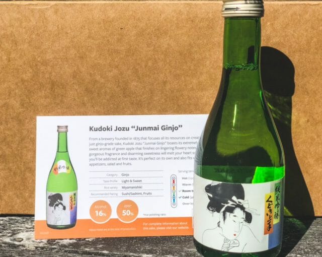kudoki jozu sake bottle and info card-tippsy sake reviews-mealfinds