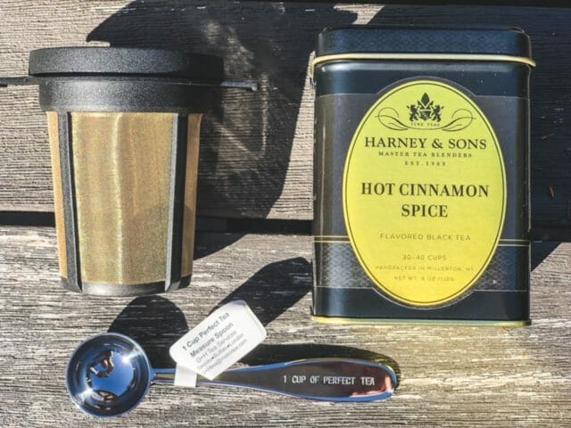 loose leaf tea filter box of tea and tea spoon-harney and sons tea review-mealfinds