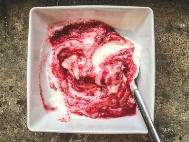 sweet beet smoothie in greek yogurt bowl-bumpin blends smoothies reviews-mealfinds