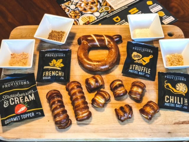 pretzel and topper tasting board-eastern standard provisions pretzels reviews-mealfinds