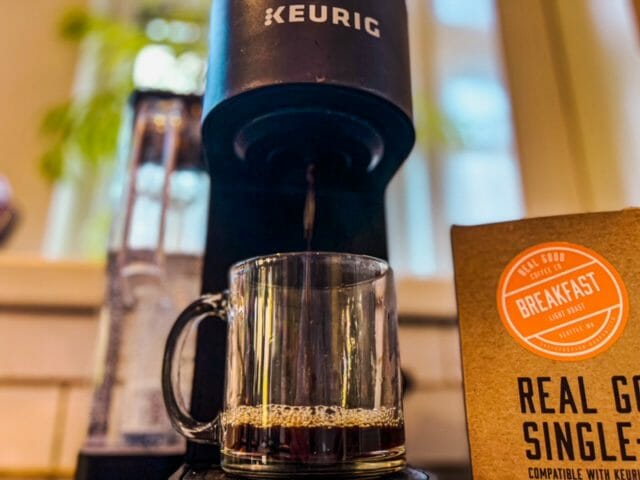 brewing coffee in keurig machine-real good coffee co review-mealfinds