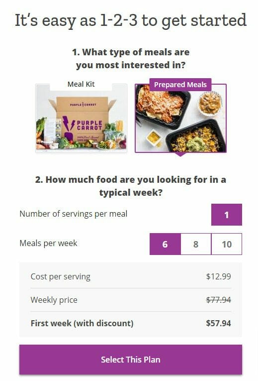 purple carrot prepared meals meal plan pricing-purple carrot vegan prepared meals-mealfinds