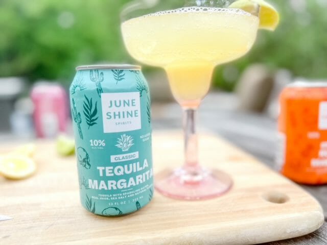 classic tequila margarita can and glass-juneshine drink review-mealfinds