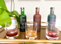 three spirit taste test glasses on bar cart-three spirit drinks review-mealfinds