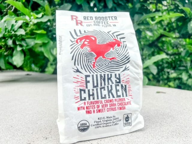 bag of funky chicken coffee-trade coffee subscription reviews-mealfinds