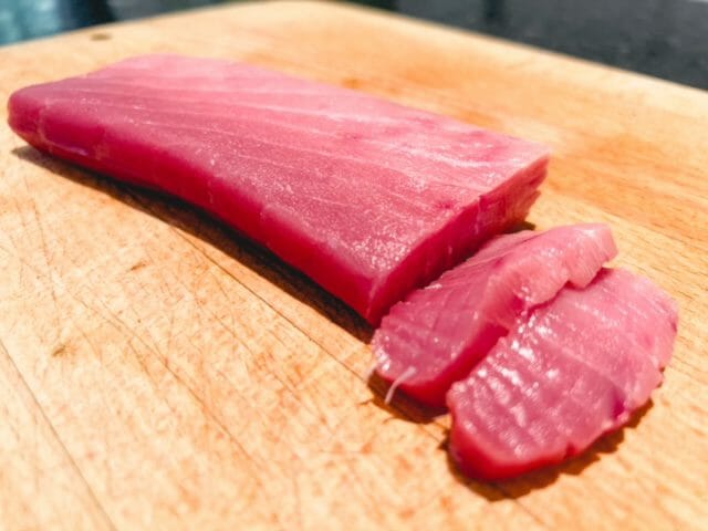 chu toro bluefin tuna on cutting board-riviera seafood club review-mealfinds