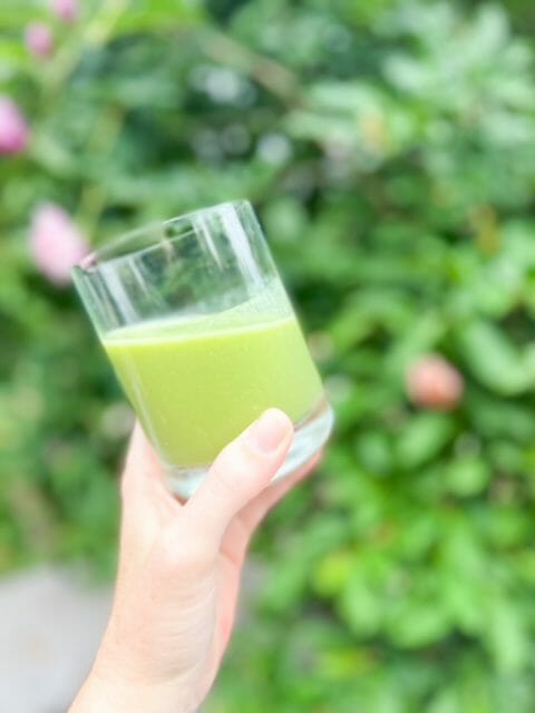 yuzu greens smoothie in glass-mosaic foods smoothies review-mealfinds