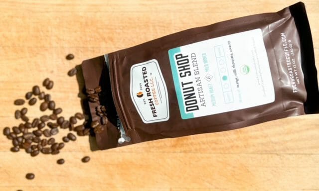 donut shop organic coffee bag spilling-fresh roasted coffee review-mealfinds