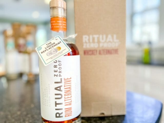 ritual zero proof rum bottle and box-ritual zero proof review-mealfinds