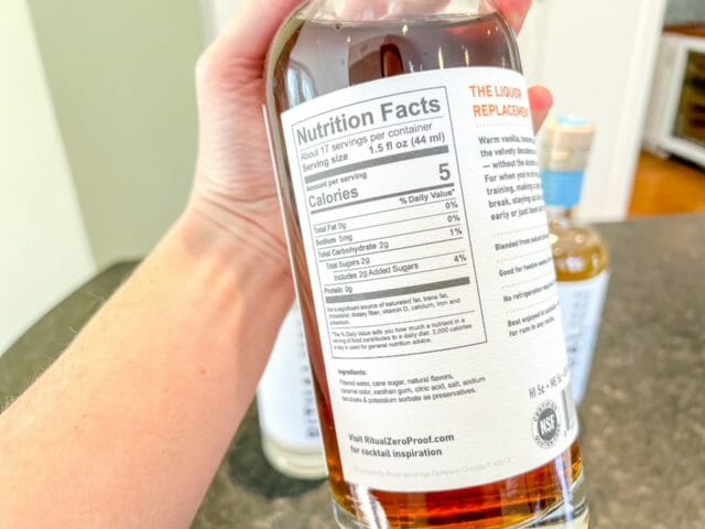 ritual zero proof whiskey alternative nutrition facts label-ritual zero proof review-mealfinds